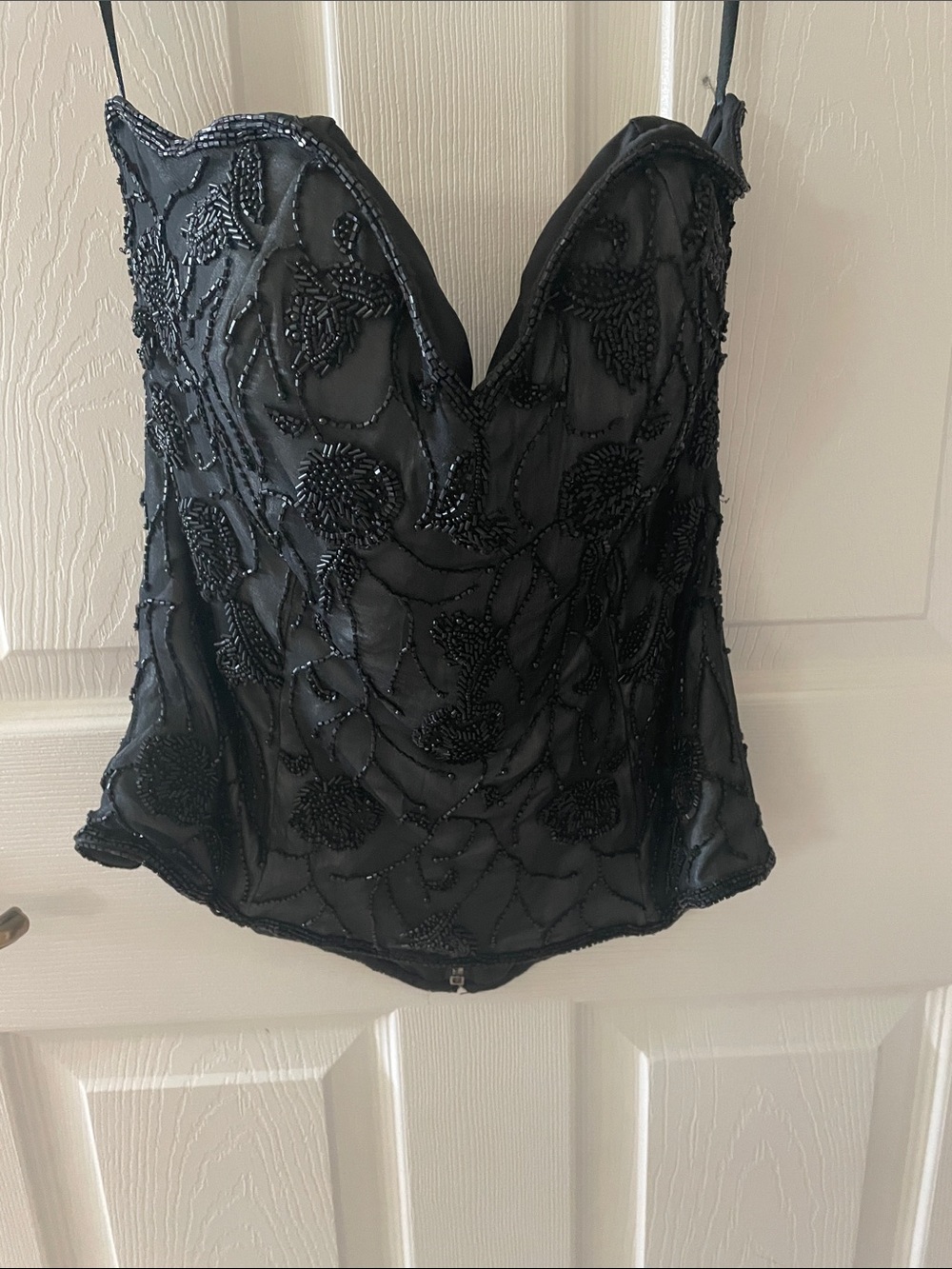 Black Beaded Strapless Corset Top